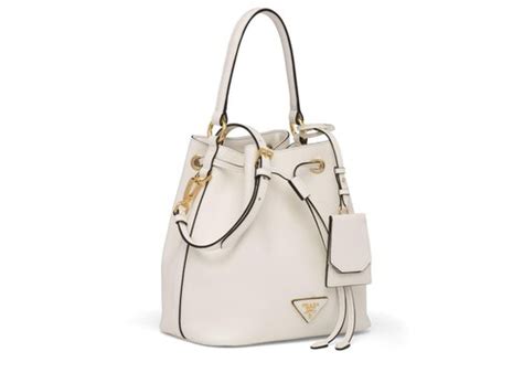 prada bucket bag saffiano leather gold tone white